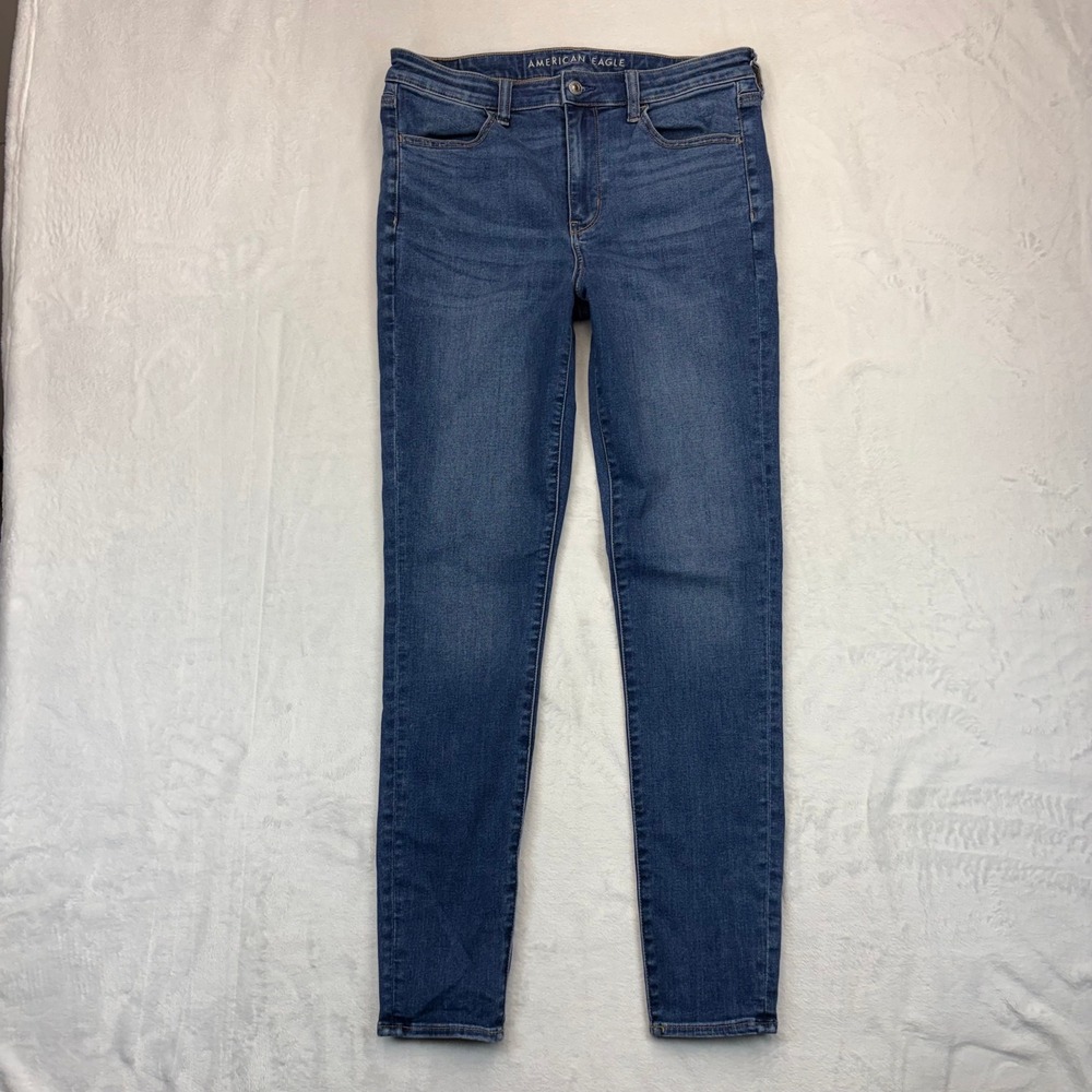American Eagle Hi-Rise Jegging Medium Wash Blue Denim Next Level Stretch 12 Long
